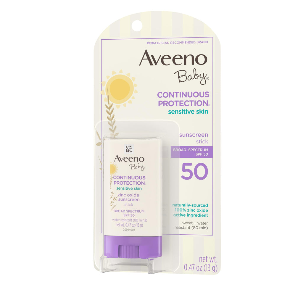 Aveeno Baby Continuous Protection Mineral Sunscreen Stick for Sensitive Skin with Broad Spectrum SPF 50 Protection for Face & Body
