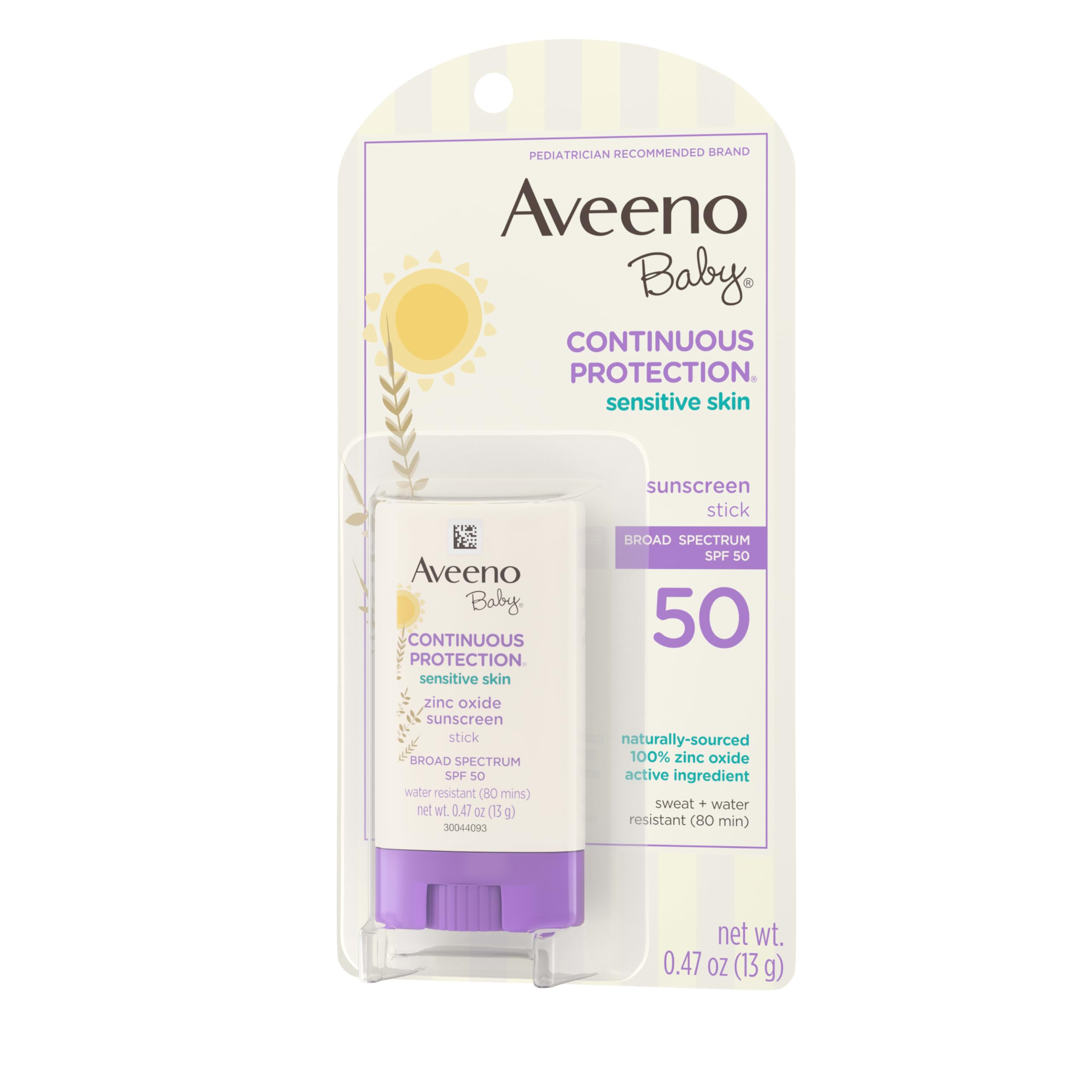Aveeno Baby Continuous Protection Mineral Sunscreen Stick for Sensitive Skin with Broad Spectrum SPF 50 Protection for Face & Body