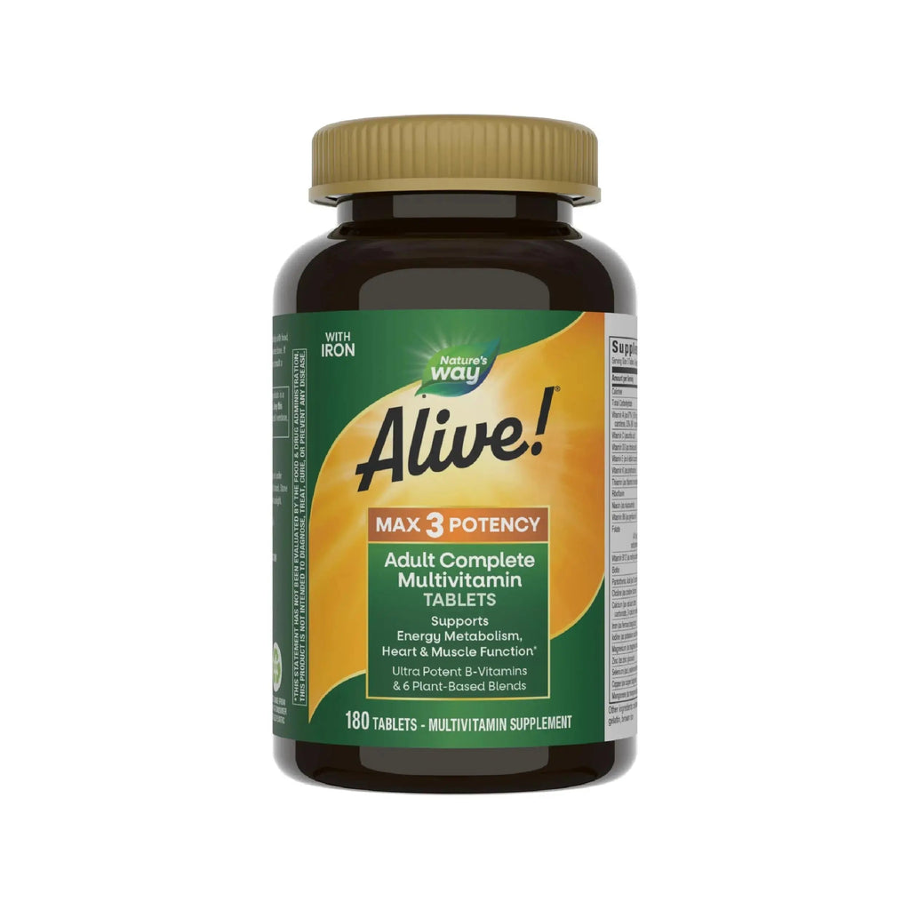 Nature's Way Alive! Max3 Potency Daily Multivitamin, Methylated B12 and Folate, Ultra Potency B-vitamins to Support Energy Metabolism*, 180 Tablets Nature's Way Au supplements