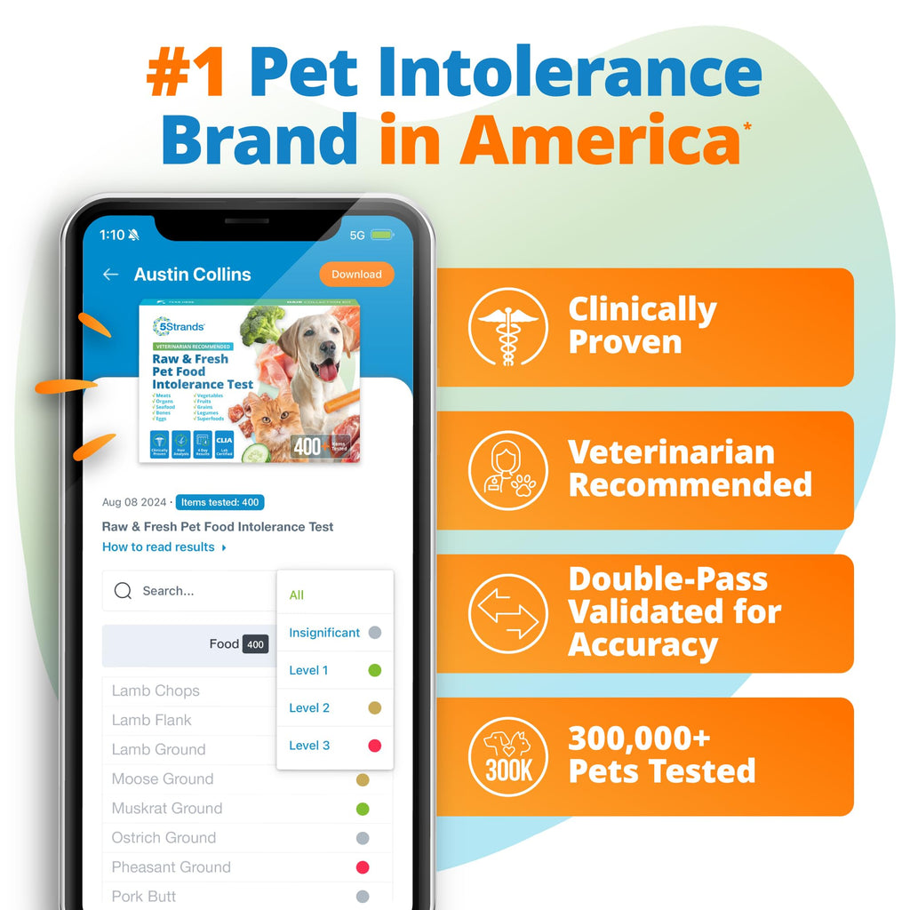 5Strands Raw & Fresh Pet Food Intolerance Test, at Home Gut Health Test for Dogs & Cats, 400+ Raw & Gently Cooked Fresh Food Items Tested, Accurate for All Ages & Breeds, Fast 4 Day Results 5Strands Au supplements