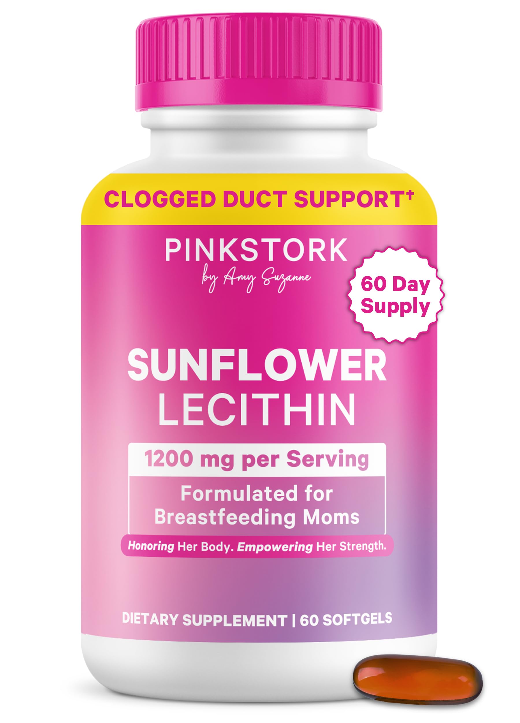 Pink Stork Sunflower Lecithin Supplement - 1200 mg for Clogged Milk Ducts - Breastfeeding Essentials for Postpartum Moms -