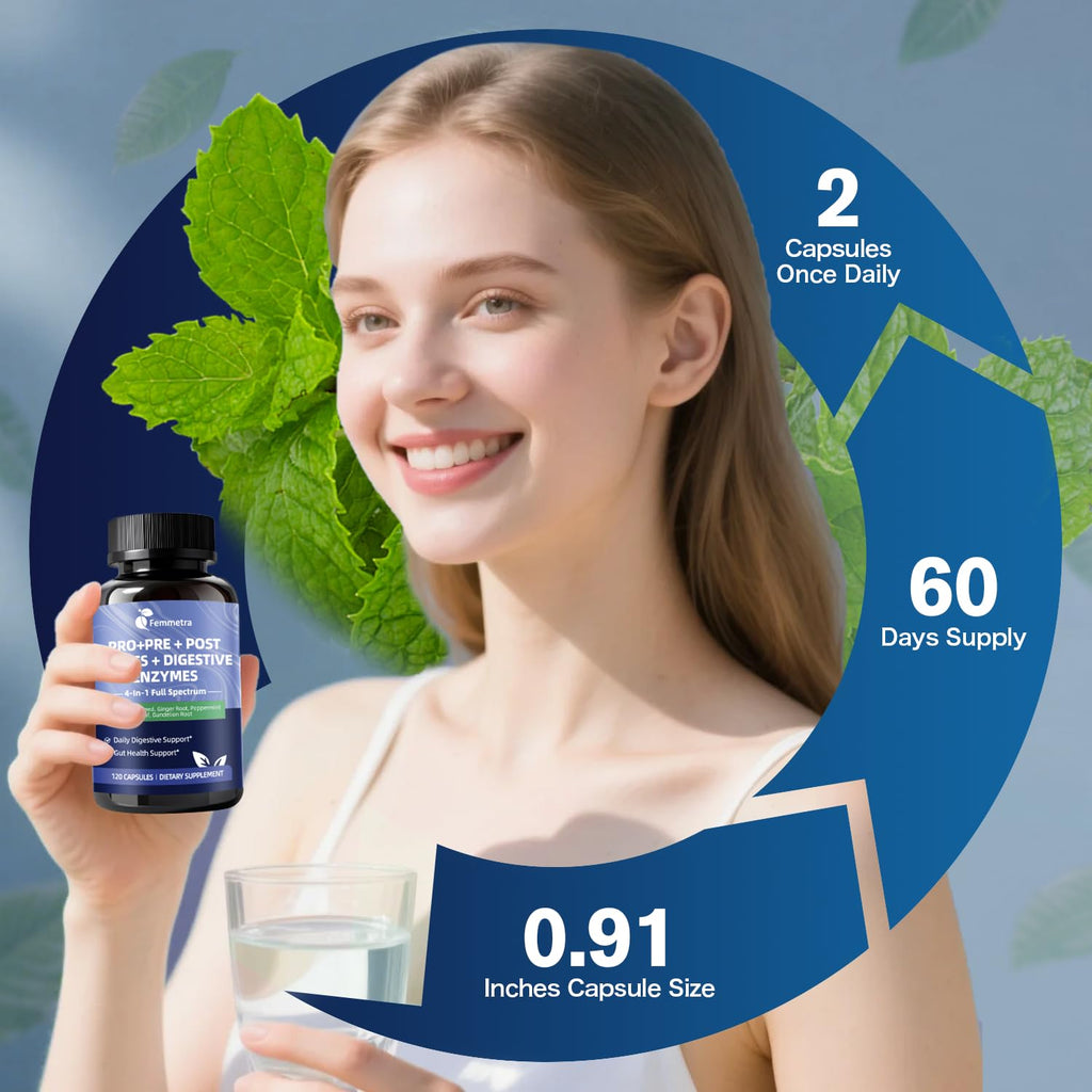 Digestive Enzymes Postbiotics Prebiotics Probiotics for Women Men, 200 Billion CFU 36 Probiotic Strains - Complete Gut, Digestive, Regularity, Gas, Bloating & Immune Support Supplement, Vegan, 60 Days Femmetra Au supplements