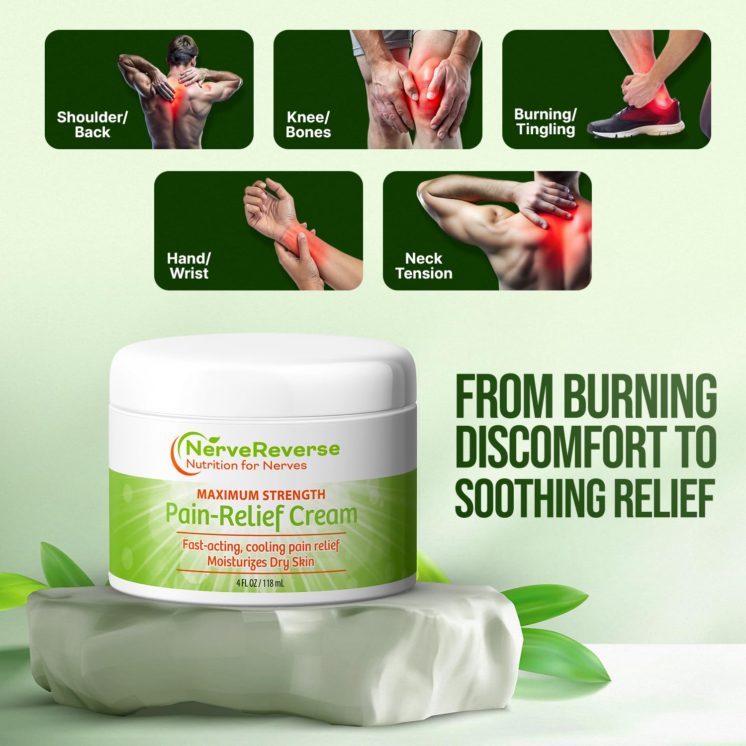 NerveReverse - Neuropathy Pain Relief Cream for feet, Hands, Legs Toes. Large 4 OZ. JAR. Fast-Acting, Maximum Strength Cream with 4% Menthol, MSM, L-Carnitine, L-Arginine, Vitamin E, Vitamin B6 NERVEREVERSE NUTRITION FOR NERVES Au supplements