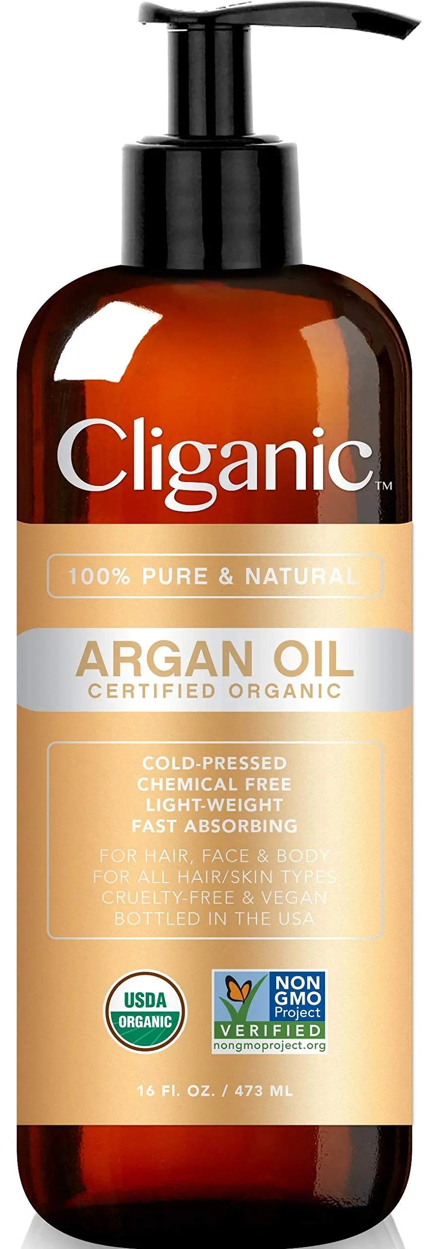Cliganic Organic Argan Oil 16oz with Pump, 100% Pure | Bulk for Hair, Face & Skin Cliganic Au supplements