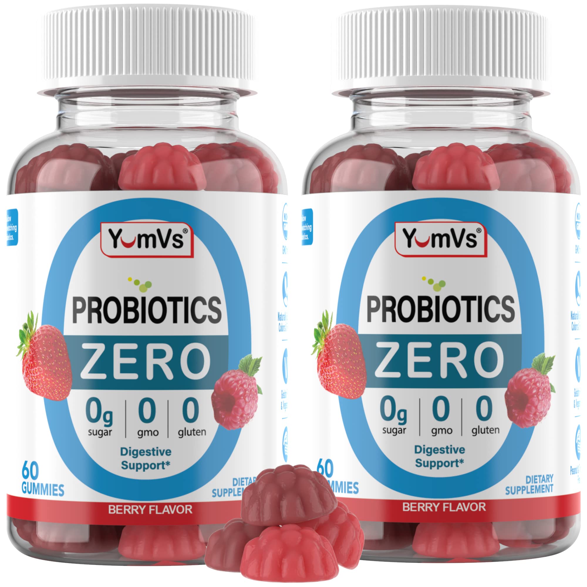 YUM-V'S Sugar Free Probiotic Gummies - Probiotics for Men & Women to Help Support Digestive Function – Adults & Kids Probiotic with 5 Billion CFU Bacillus Coagulans – Vegan & Gluten-Free (60 Count)