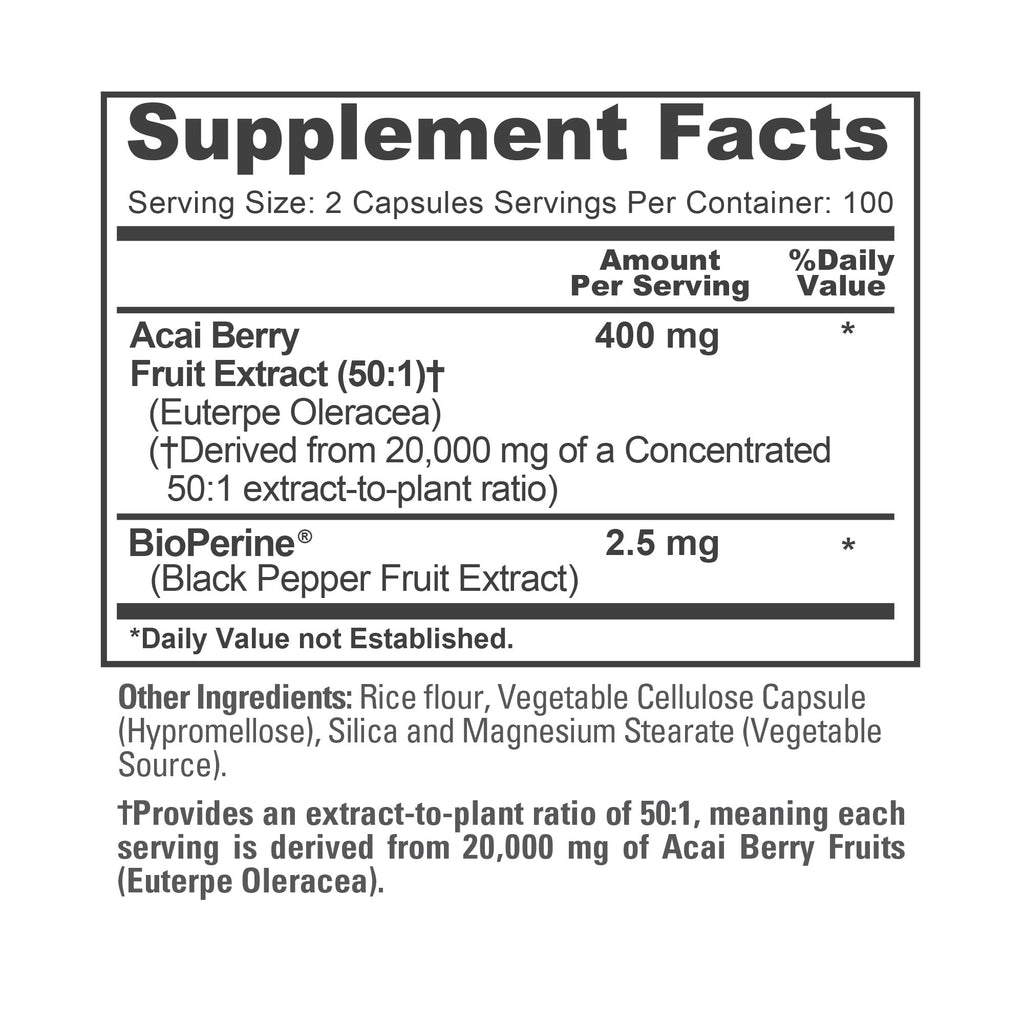 NusaPure Acai Berry 50:1 Extract - Suitable for Vegetarian/Vegan, Non - GMO - 20000 mg - 200 Capsules NusaPure Au supplements