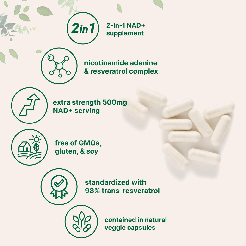Micro Ingredients NAD+ 500mg with Resveratrol, 240 Veggie Capsules | 2-in-1 NAD Supplement for Women & Men | NMN Pathway Alternative | Non-GMO, Gluten Free Micro Ingredients Au supplements