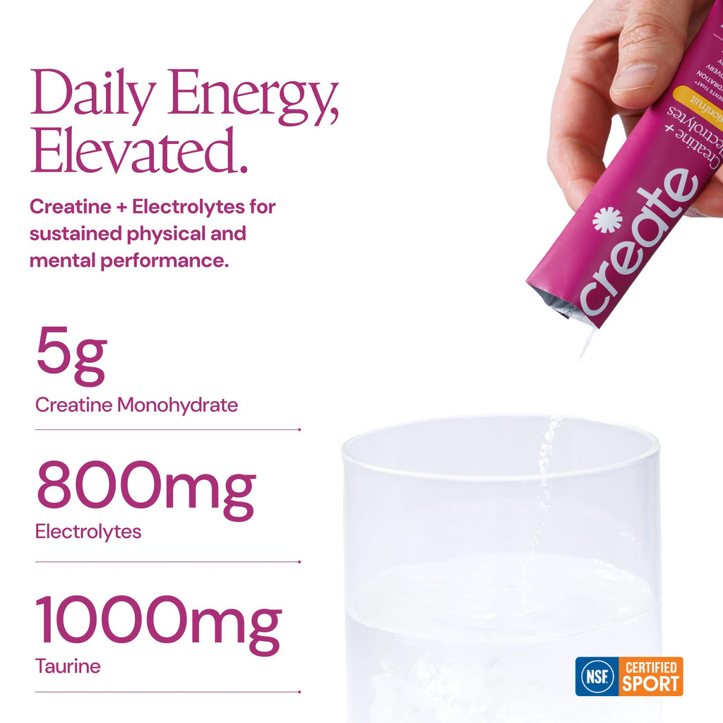 Create Creatine + Electrolytes Mix - Creatine Monohydrate Stick Packs, Supports Energy and Hydration, NSF Certified for Sport, 30 Count, Variety Pack