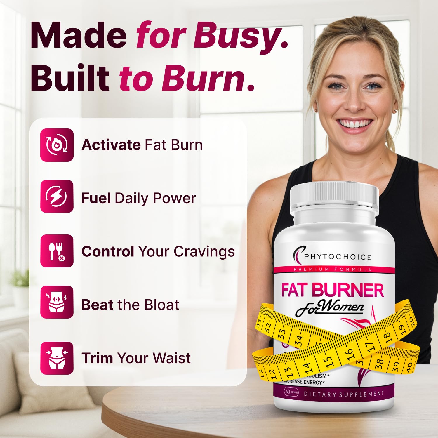 Belly Fat Burner for Women – Powerful Weight Loss Pills That Target Stubborn Belly & Thigh Fat – Thermogenic Metabolism Booster, Appetite Suppressant & Bloating Relief