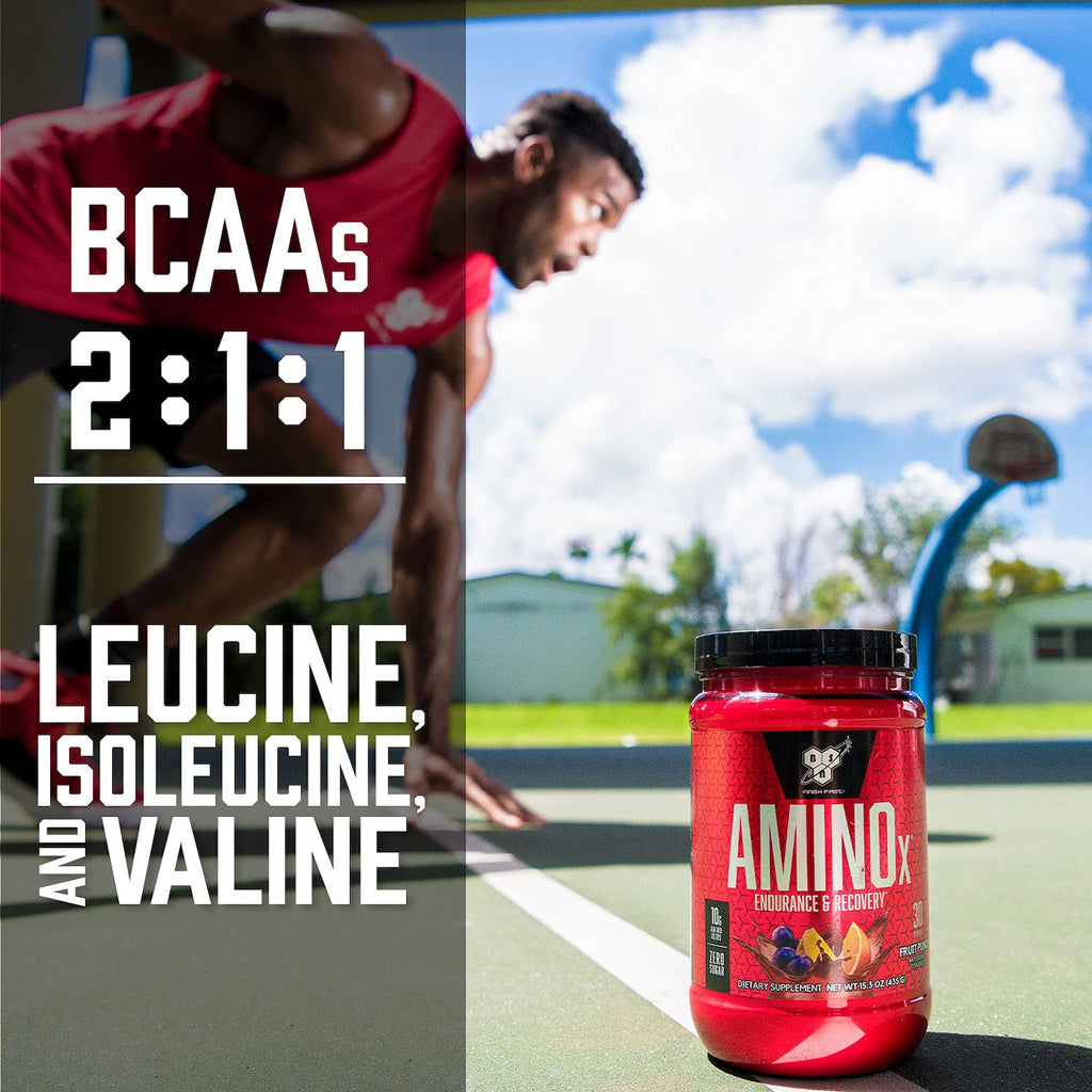 BSN Amino X Muscle Recovery & Endurance Powder, BCAAs, 10 Grams of Amino Acids, Keto Friendly, Caffeine-Free, Support Endurance, Zero Sugar, Fruit Punch, 30 servings,