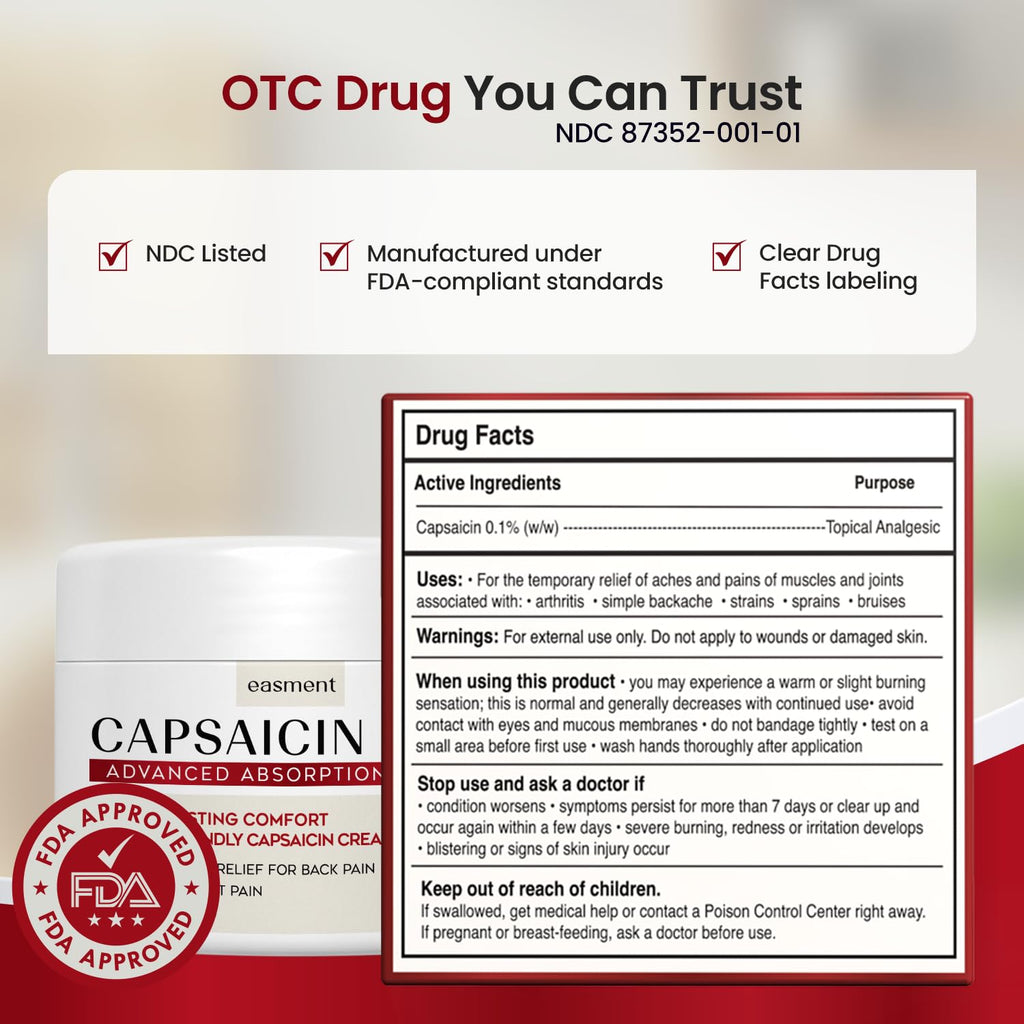 Easment Capsaicin Pain Relief Cream – Topical Arthritis & Muscle Pain Relief for Joint, Nerve & Back Pain – Medicated Pain Cream with Capsaicin 0.1% – Arnica, Aloe & Chamomile, 4.23 Fl Oz Easment Au supplements