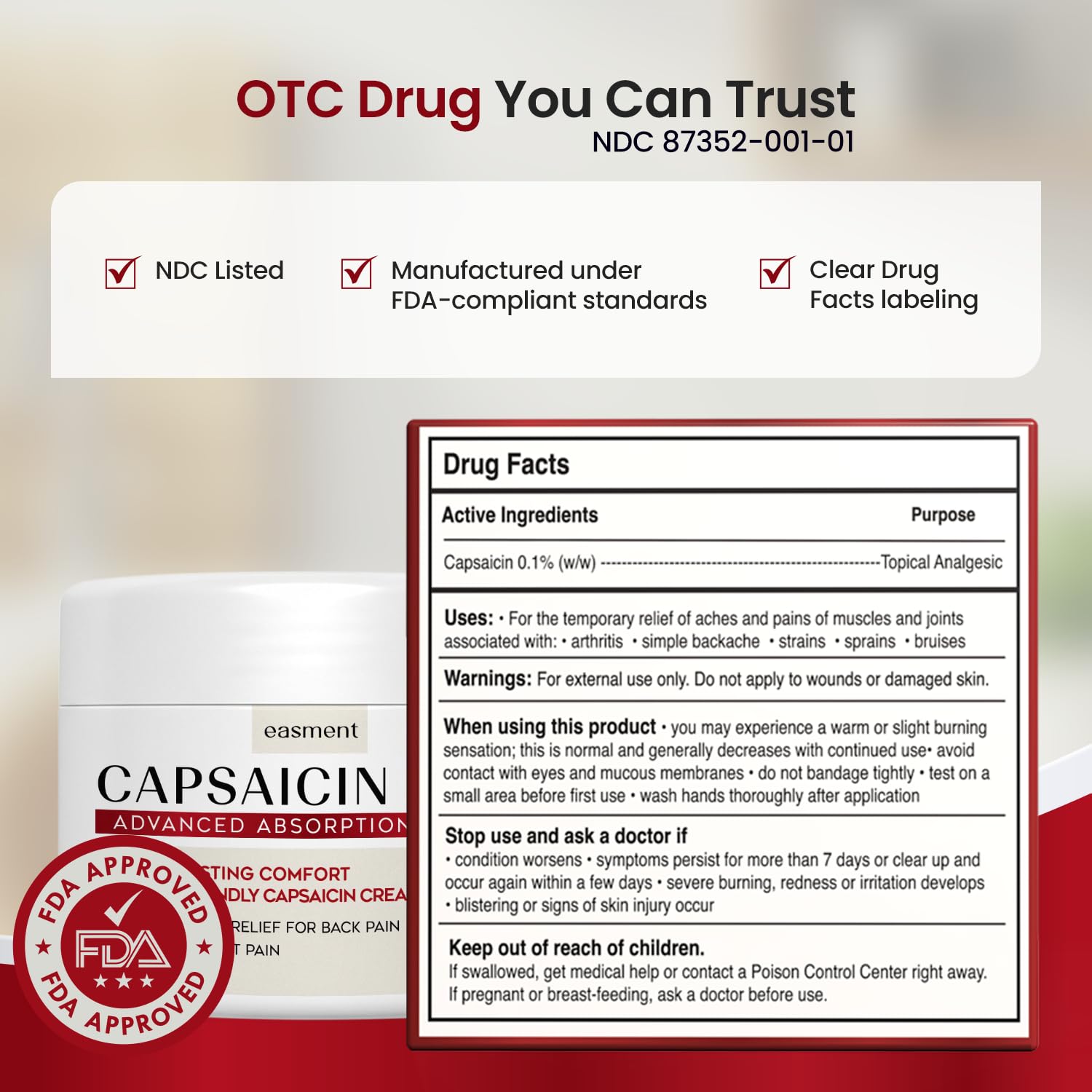 Easment Capsaicin Pain Relief Cream – Topical Arthritis & Muscle Pain Relief for Joint, Nerve & Back Pain – Medicated Pain Cream with Capsaicin 0.1% – Arnica, Aloe & Chamomile, 4.23 Fl Oz Easment Au supplements