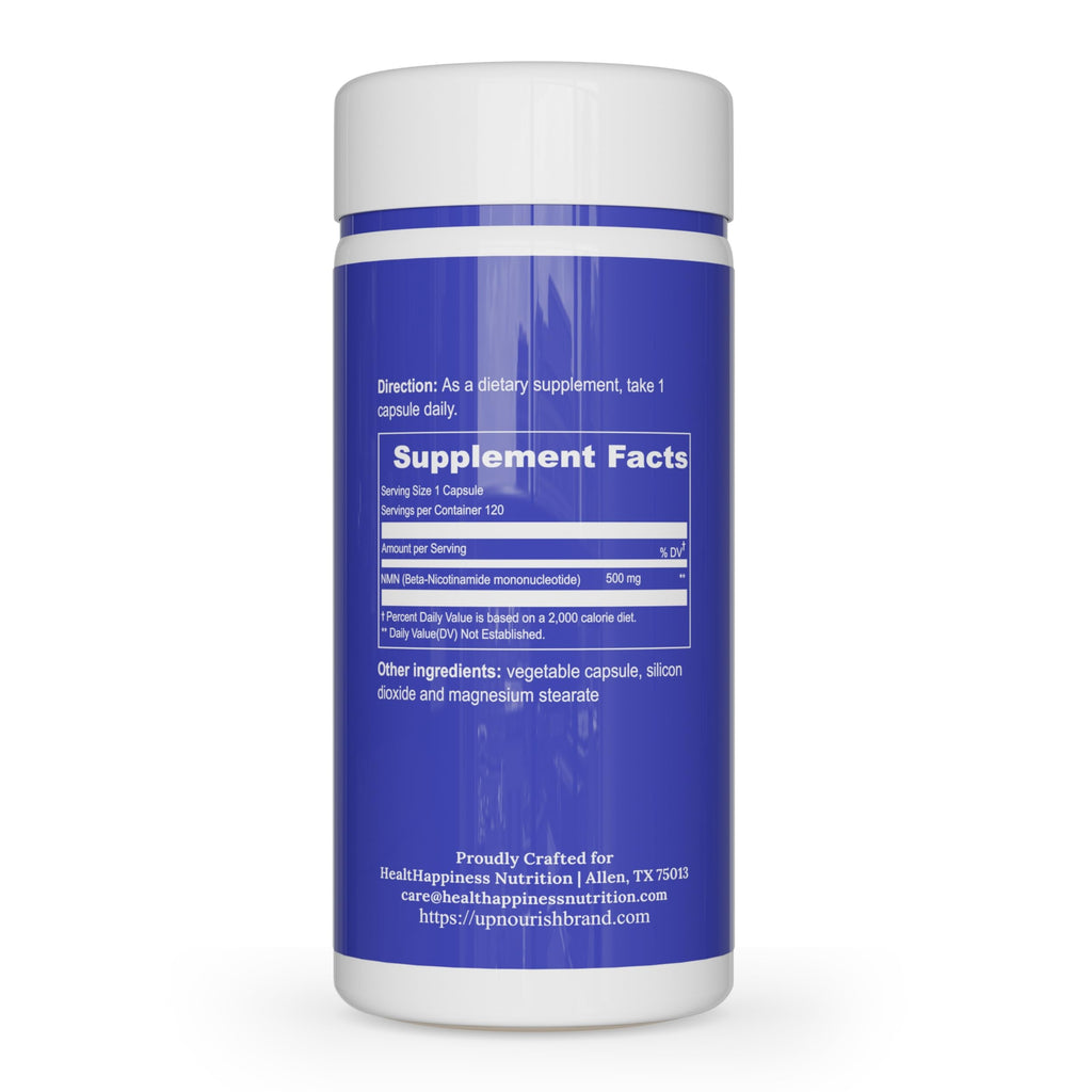 UpNourish NMN 500mg 120 Capsules - Beta Nicotinamide Mononucleotide NAD Supplement - Nicotinamide Riboside Alternative for Women & Men UpNourish Au supplements