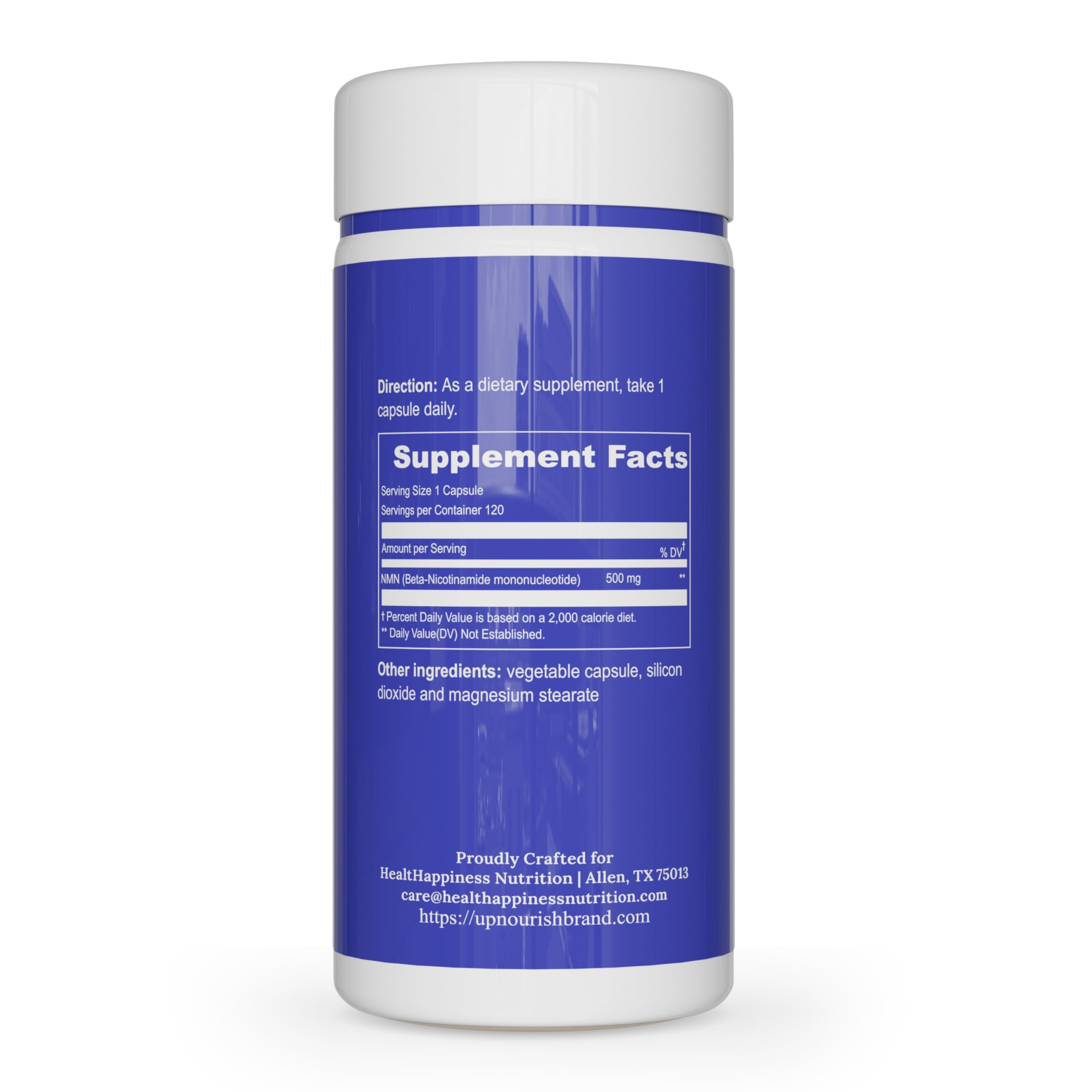 UpNourish NMN 500mg 120 Capsules - Beta Nicotinamide Mononucleotide NAD Supplement - Nicotinamide Riboside Alternative for Women & Men UpNourish Au supplements