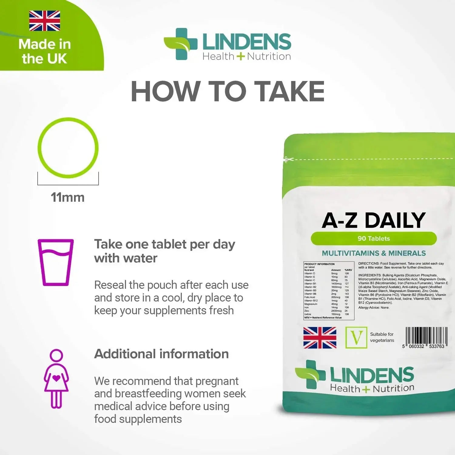 Multivitamin A-Z Daily Tablets 90 Tablets by Lindens Lindens Au supplements