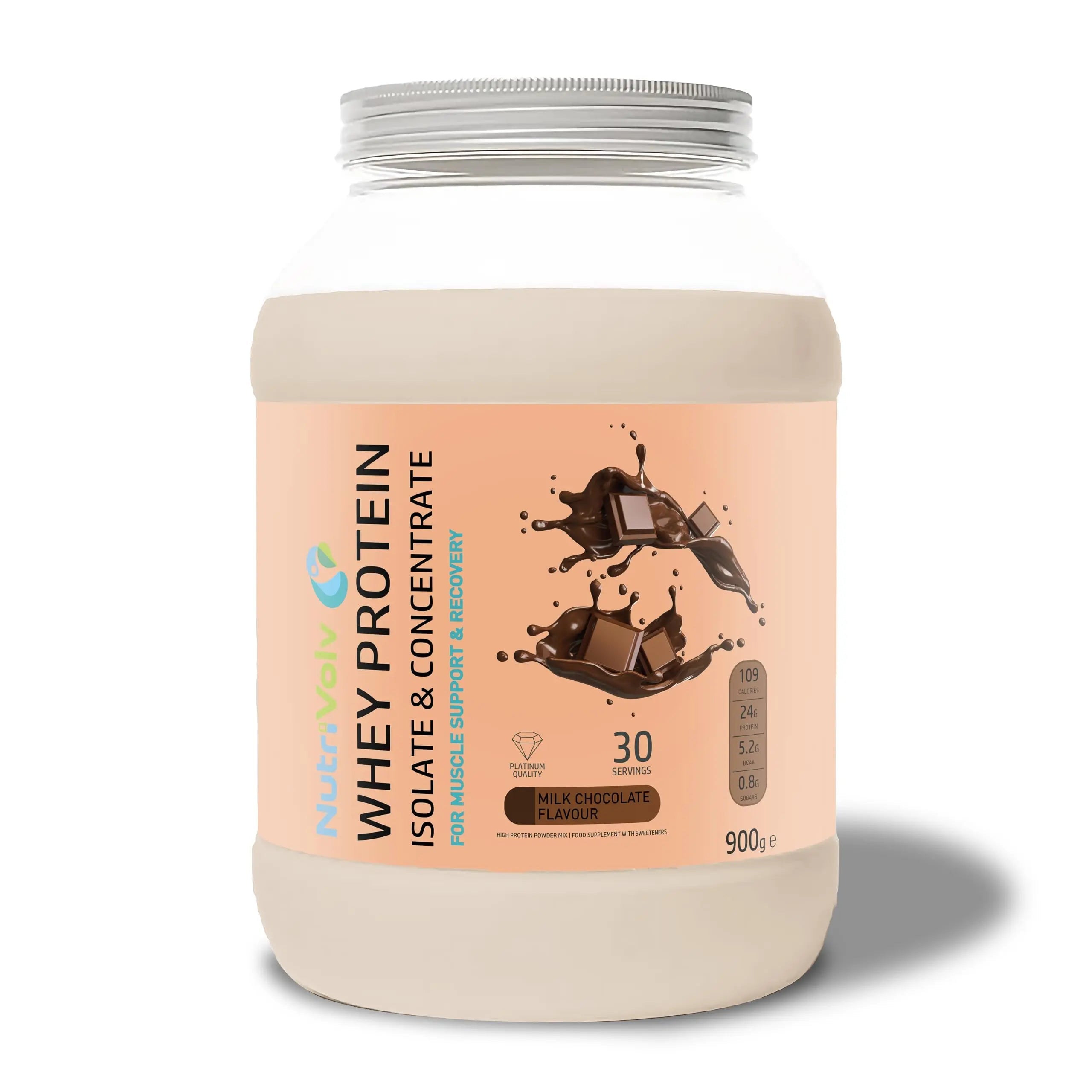 NutriVolv Whey Protein Isolate & Concentrate Powder | Milk Chocolate Flavour 900g NutriVolv Au supplements