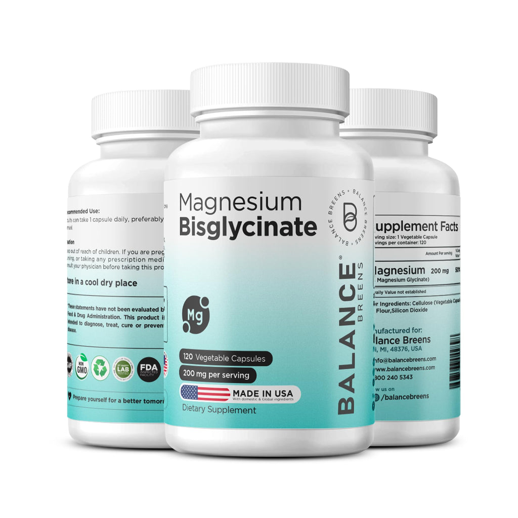 Magnesium Bisglycinate 200mg - High Absorption Chelated Magnesium Supplement - Gentle on Stomach, Non-GMO, Gluten-Free, Supports Sleep, Muscle Cramps & Positive Mood - 120 Vegan Capsules Balancebreens Au supplements