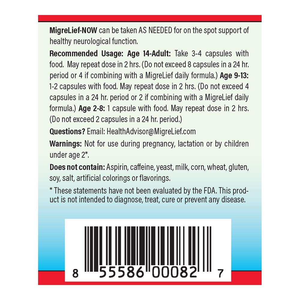 MigreLief-Now Fast-Acting Formula, As-Needed Nutritional Support for Migraine and Headache Sufferers - 60 Vegetarian Capsules MigreLief Au supplements