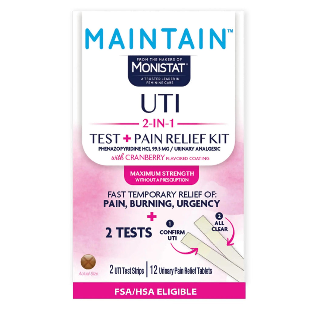 Monistat Maintain UTI 2-in-1 Test & Pain Relief Kit, 2 Test Strips & 12 Urinary Pain Relief Tablets, 2 Minute Results and Maximum Strength Pain, Burning and Urgency Relief Monistat Au supplements