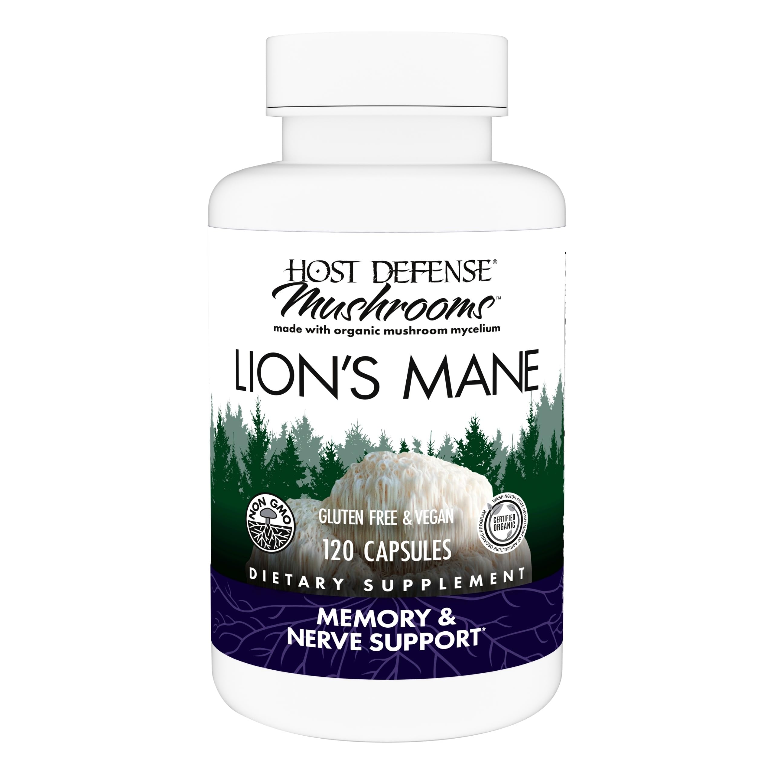 Host Defense Mushrooms Lion's Mane - Supplement Capsules for Brain Health Support - Mushroom Support for Focus & Memory Function