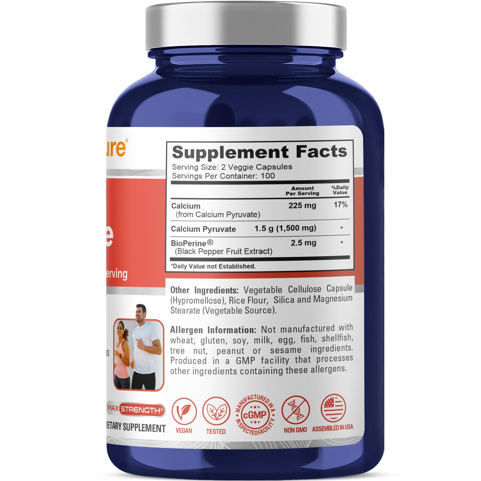 NusaPure Calcium Pyruvate - Suitable for Vegetarian/Vegan, Non - GMO - 1500 mg - 200 Capsules NusaPure Au supplements