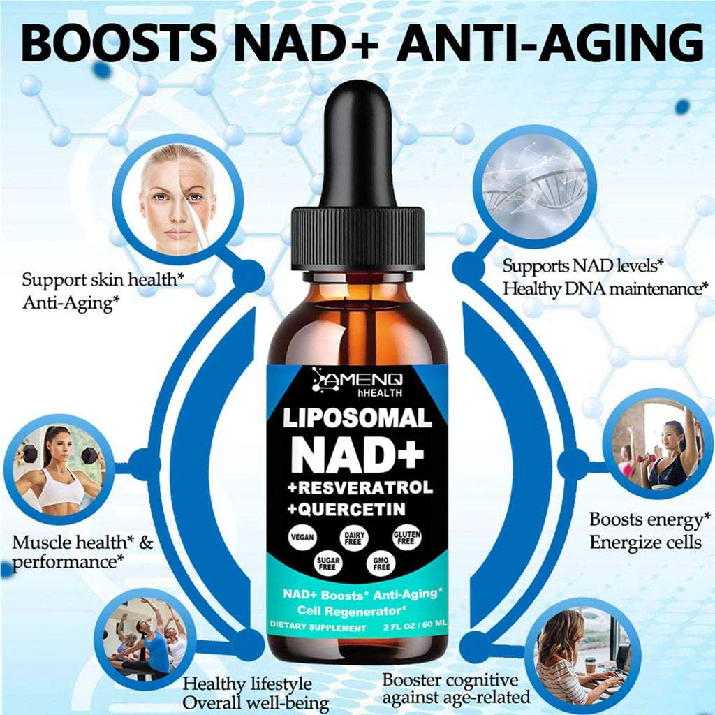 NAD Supplement, Liposomal NAD Nicotinamide Riboside Resveratrol 900mg Quercetion, TMG, Vitamin B3, High Potency NAD Plus Liquid Supplement for Cell Regenerator, Longevity, Energy, Anti-Aging, Focus AMENQ hHEALTH Au supplements