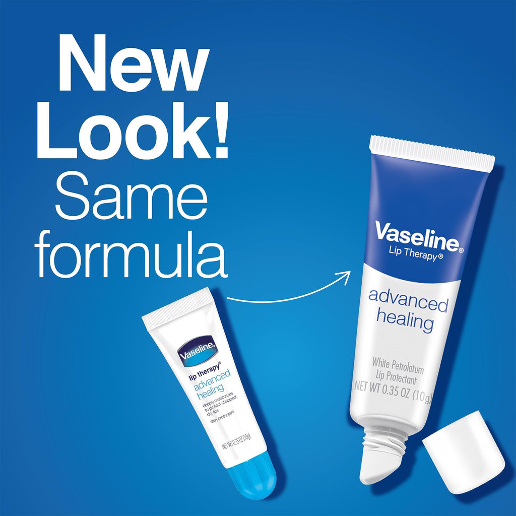 Vaseline Lip Therapy Advanced Healing 3-Pack – White Petroleum Moisturizing Lip Balm for Extremely Dry Lips, 0.35 Oz Ea