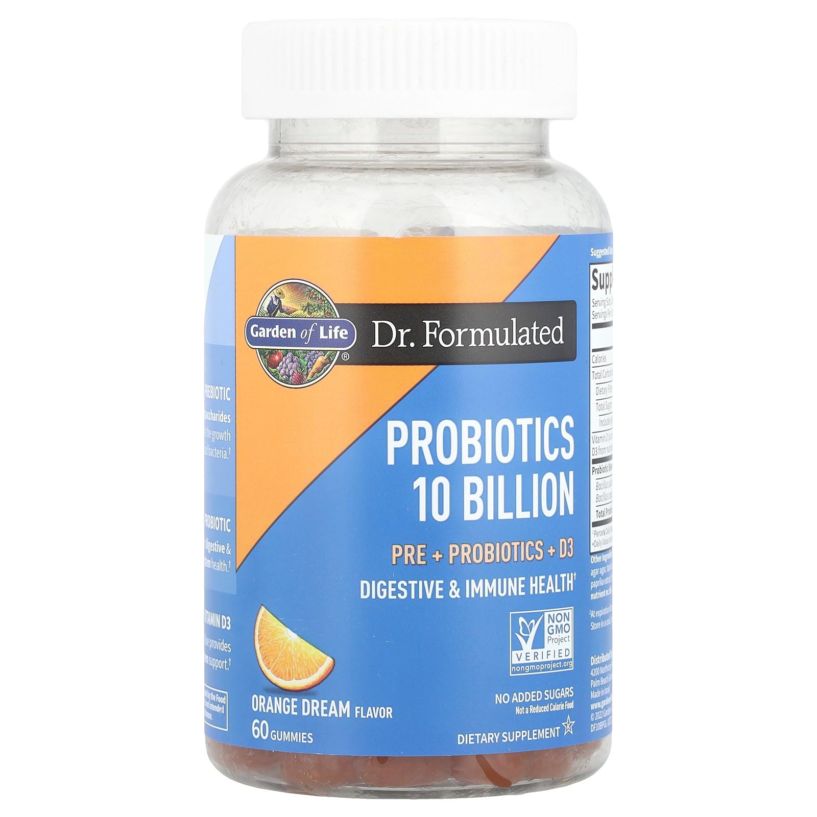 Garden of Life Dr Formulated 10 Billion CFU Prebiotic Fiber & Probiotic Gummies with Vitamin D3 for Digestive and Immune Health – Gluten Free, Non GMO