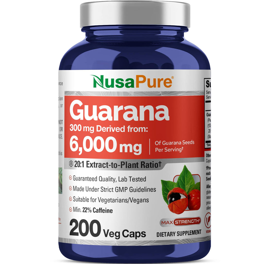 NusaPure Guarana Extract 20:1 Extract, 300 mg Equivalent to 6,000 mg per Veggie Caps 200 Count (Non-GMO, Vegan) NusaPure Au supplements