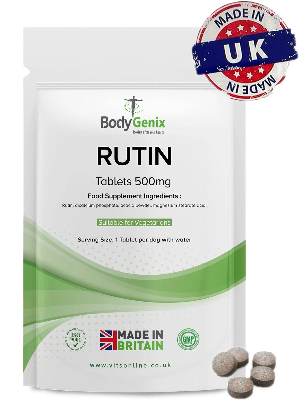 Bodygenix Rutin 500mg Tablets CAPILLARIES, VARICOSE Veins, Hemorrhoids Veg Friendly - UK Made (120) 4 Month Supply Bodygenix Au supplements