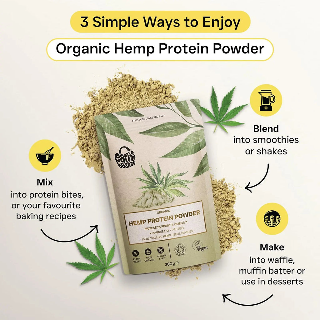 Earths Basket Organic Hemp Protein Powder,280g Natural, Unflavoured, Vegan, Gluten Free EARTHS BASKET Au supplements