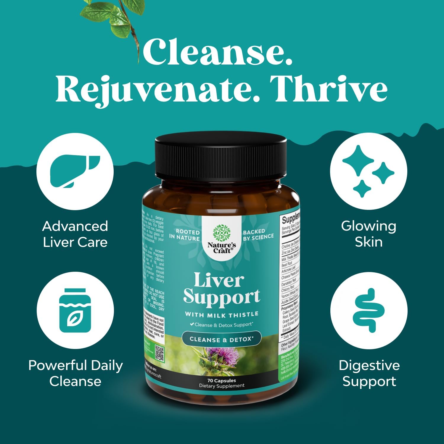 Liver Cleanse Detox & Repair - Milk Thistle Supplement for Digestion & Immune Health - Ginger Root, Choline & Dandelion Root