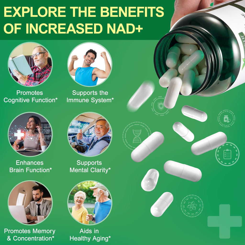 TKTALKER NAD Supplement 2000 Mg - 120 Capsules True NAD & Resveratrol, NMN Alternative Liposomal NAD+ for Women & Men, Support Cellular Health