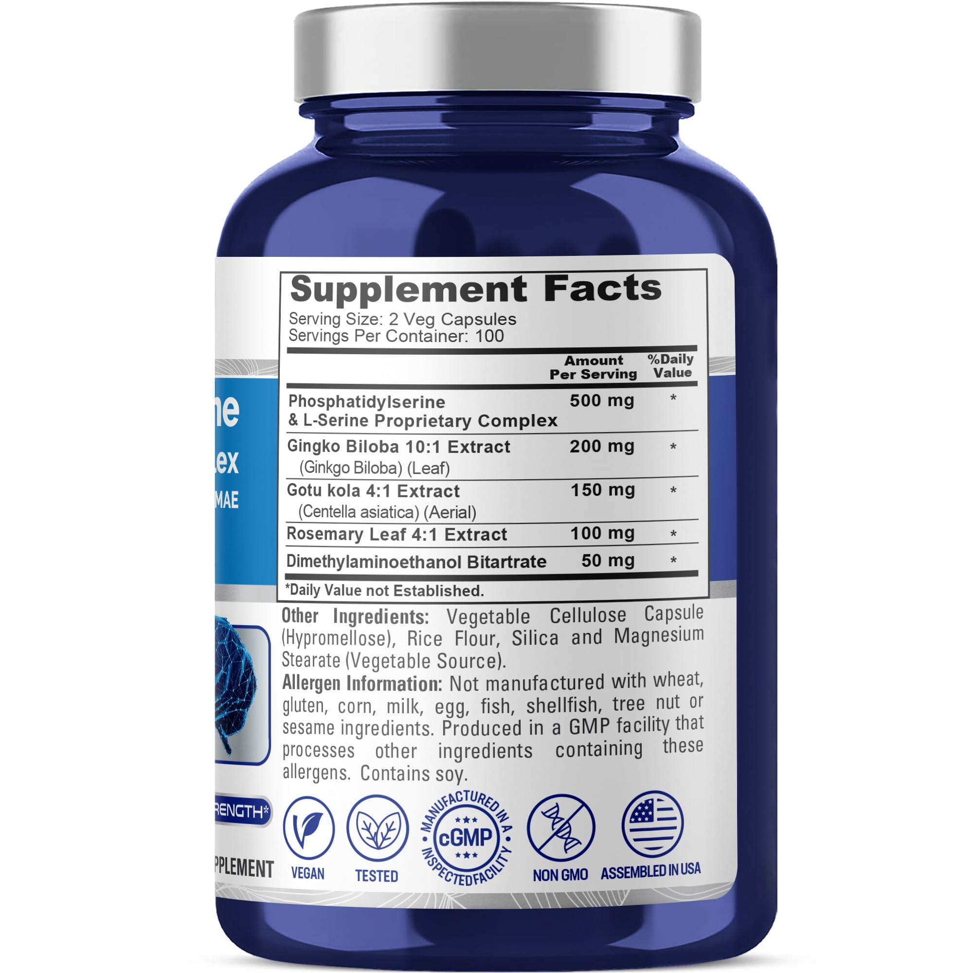 NusaPure Phosphatidylserine Memory Ultimate Complex 1000mg 200 Vegetarian Caps (Vegan, Non-GMO) NusaPure Au supplements