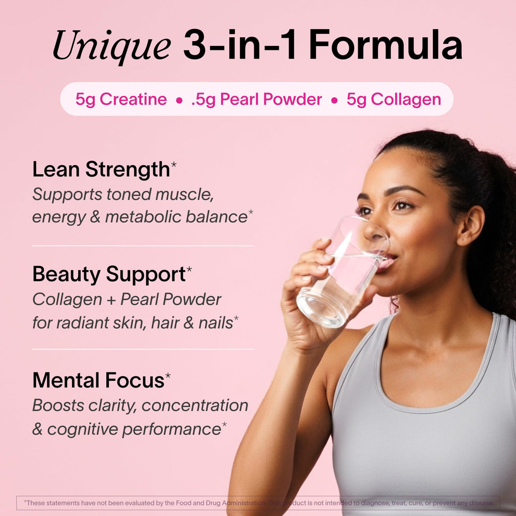 Ladywell Creatine Pearl Complex | 3-in-1 Formula for Women | Creatine Monohydrate, Collagen & Pearl Powder | Supports Energy, Skin Health, Mental Clarity, Metabolism & Lean Muscle | 30 Servings Ladywell Au supplements