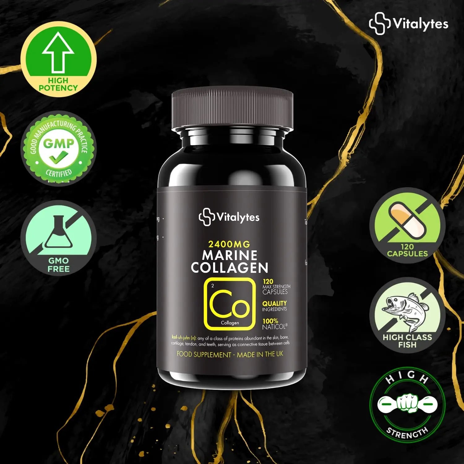 Vitalytes Marine Collagen Supplement 2400mg | 120 Marine Collagen Capsules Made in The UK Vitalytes Au supplements