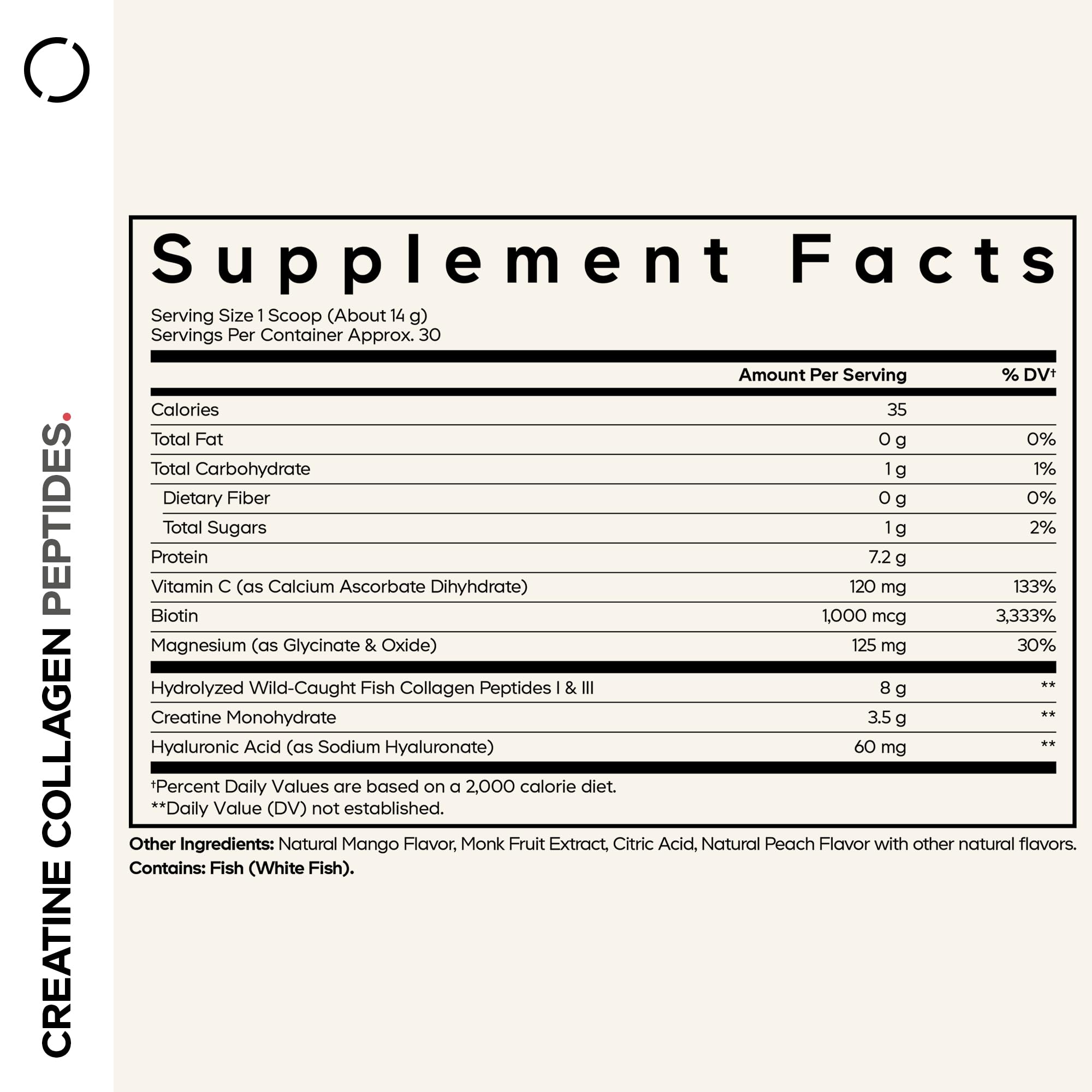 Codeage Creatine Collagen Peptides - Creatine Monohydrate Powder Supplement, Wild-Caught Marine Collagen, Biotin, Magnesium, Vitamin C, Hyaluronic Acid - Mango Flavored - Non-GMO - 15 Oz Codeage Au supplements