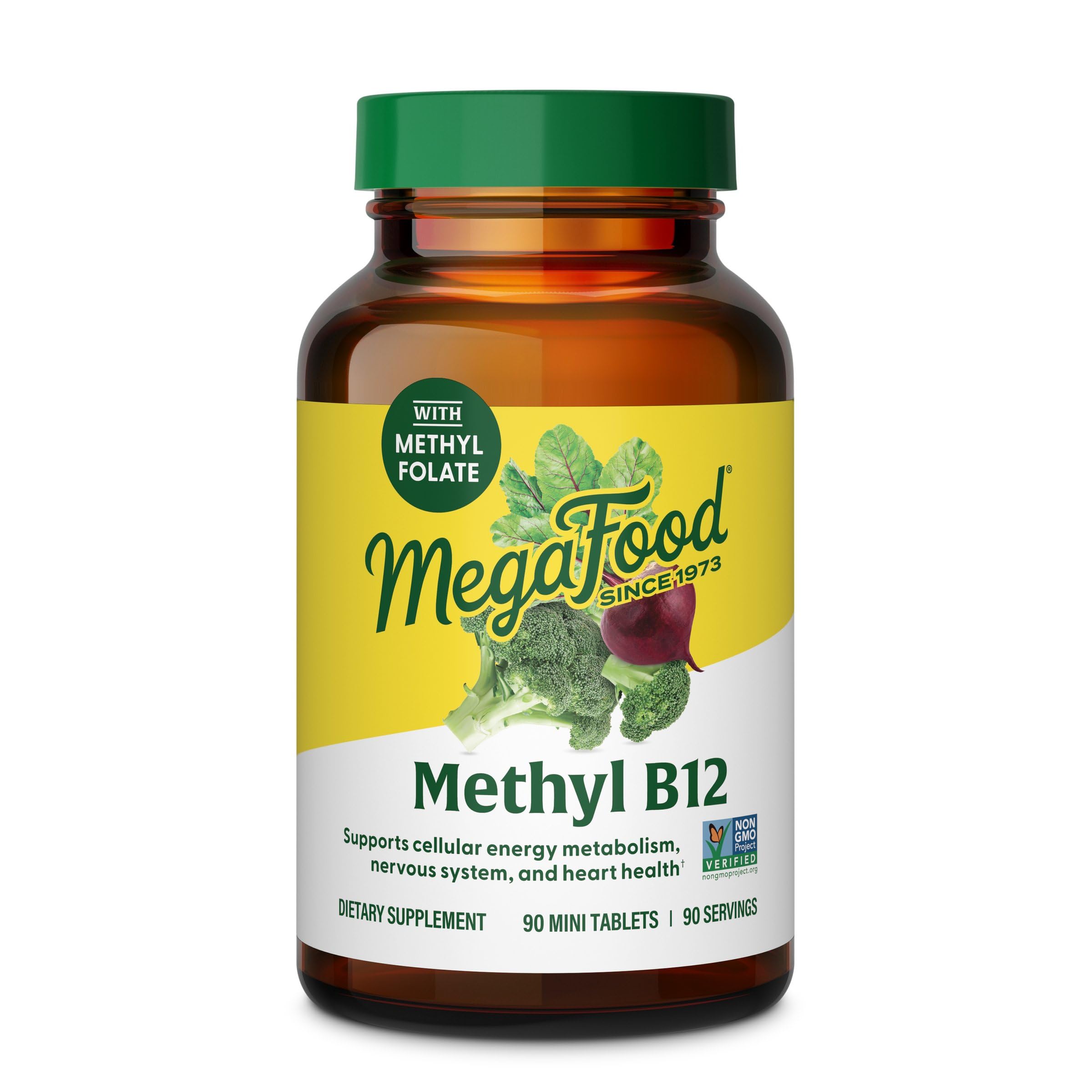 MegaFood Methyl B12 - Vegan - Includes Methyl Folate, Vitamin B12 & B6 - Supports Cellular Energy Production, Nervous System Health