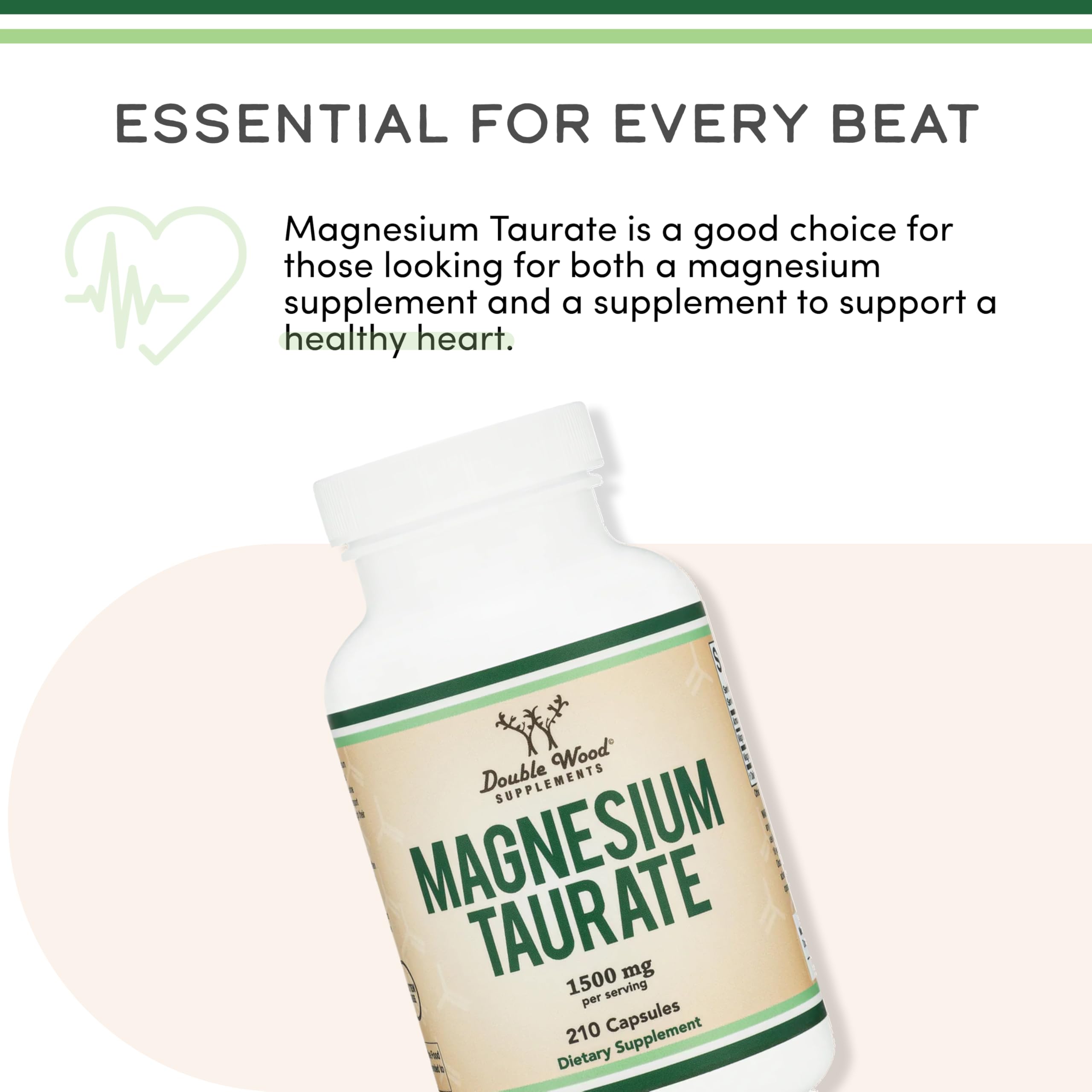 Magnesium Taurate Supplement for Cardiovascular Health to Boost Magnesium Levels (1,500mg per Serving, 210 Vegan Capsules) Non-GMO, Gluten Free