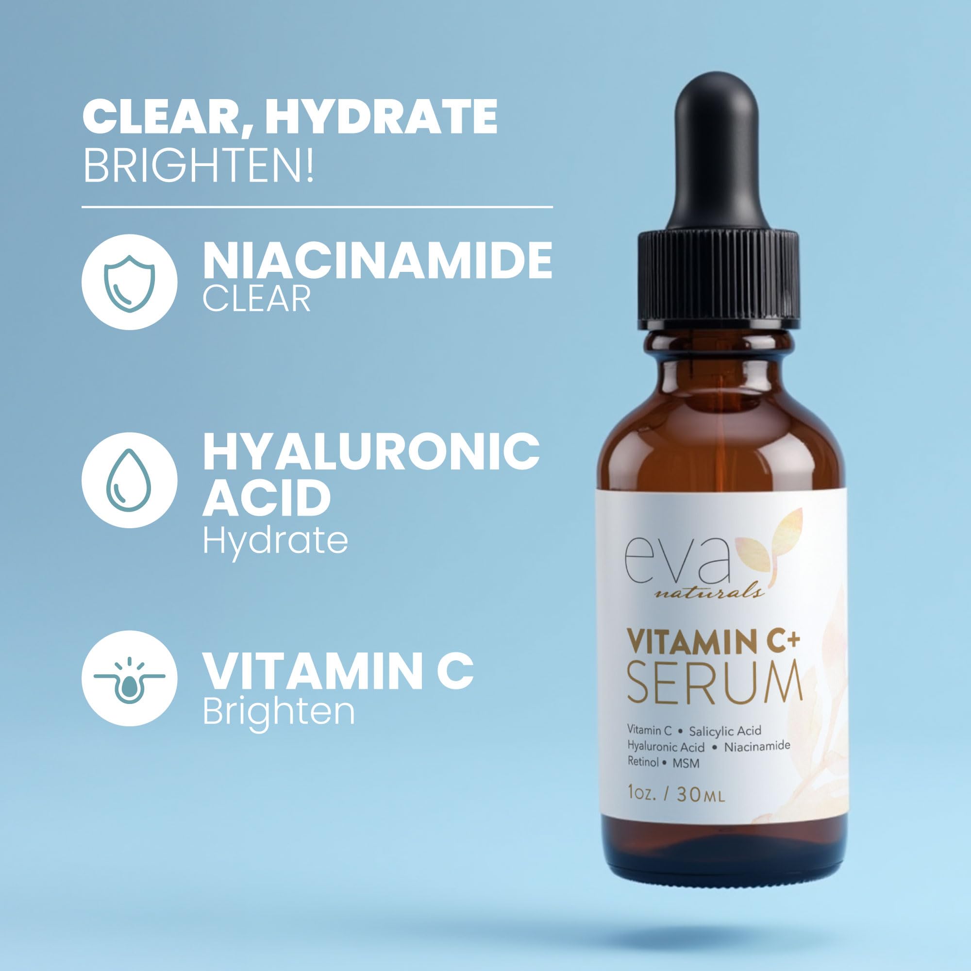 Eva Naturals Vitamin C Serum for Face – Anti Aging Dark Spot Remover & Corrector with Retinol, Hyaluronic Acid