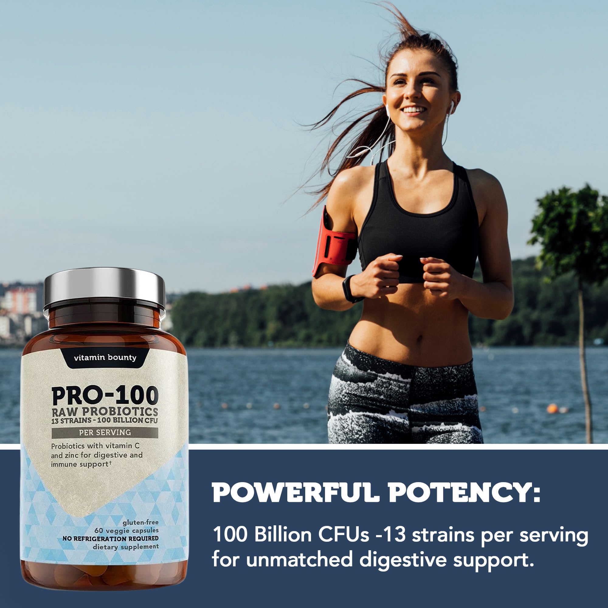 Vitamin Bounty Pro-100 Probiotic 100 Billion CFU - 13 Strains for Digestive Health & Immune Support - High Potency Probiotics for Women & Men - Delayed Release Capsules for Gut Health - 60 Count Vitamin Bounty Au supplements