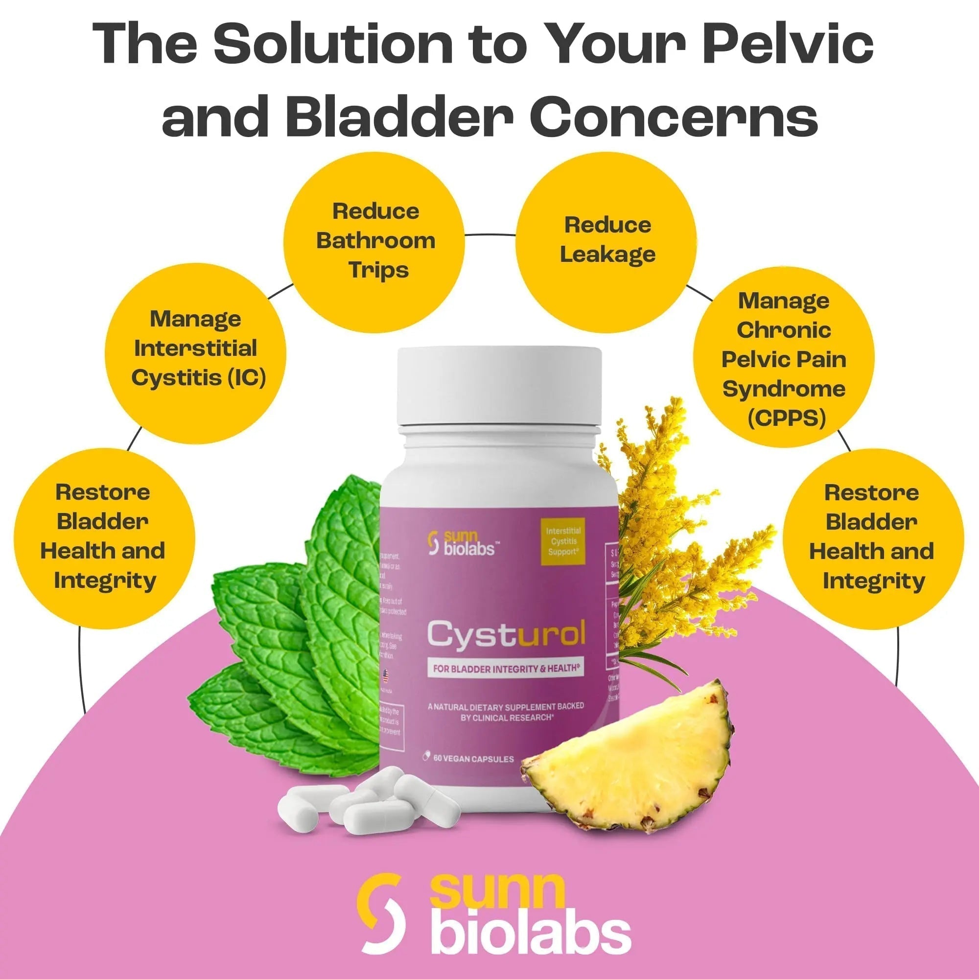 CYSTUROL® Bladder Support Supplement | Interstitial Cystitis (IC) | Bladder Pain | Urinary Tract Health | Clinically Studied Formula for Bladder Inflammation, UTI, Mast Cell Support & Urinary Urgency SUNN BIOLABS Au supplements
