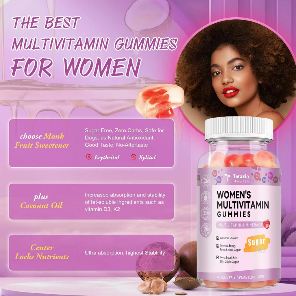 Totaria Sugar Free Multivitamin Gummies for Women 14+ w/Iron, Inositol, Folate, Biotin, Womens Daily Multivitamin Gummy w/Vitamin A, C, B, D3, K2, for Hair, Skin, Totaria Au supplements