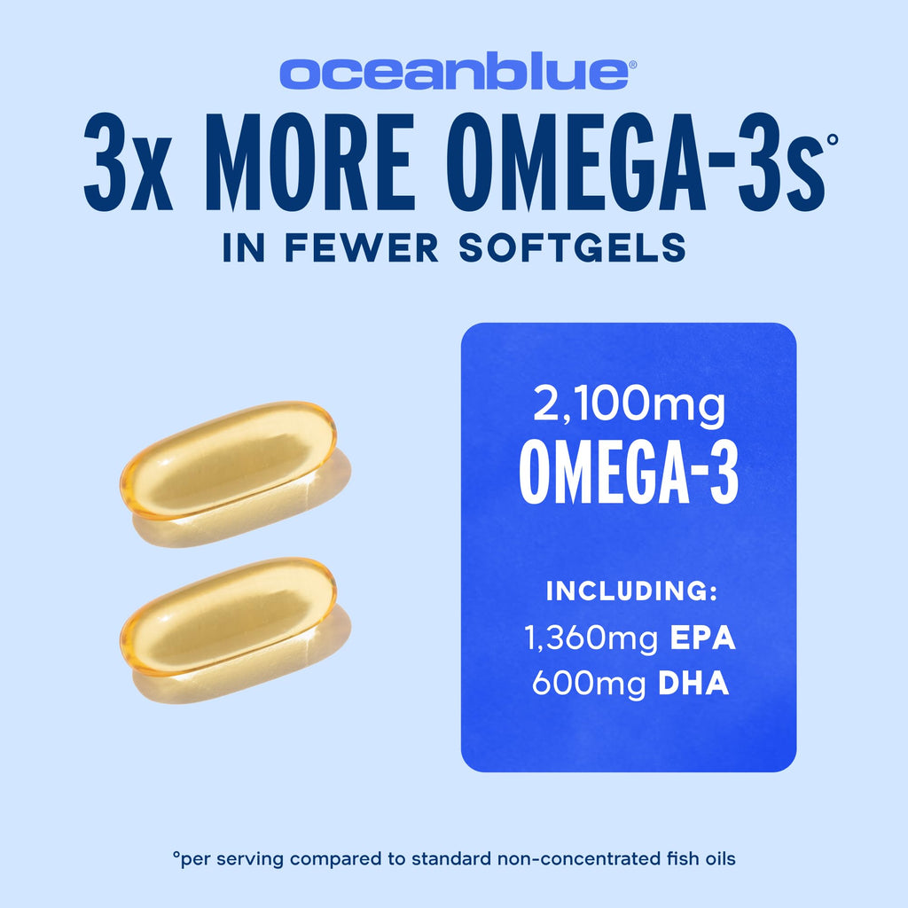 Oceanblue Professional Omega-3 2100 – 180 ct – Triple Strength Burpless Fish Oil Supplement with High-Potency EPA, DHA, DPA
