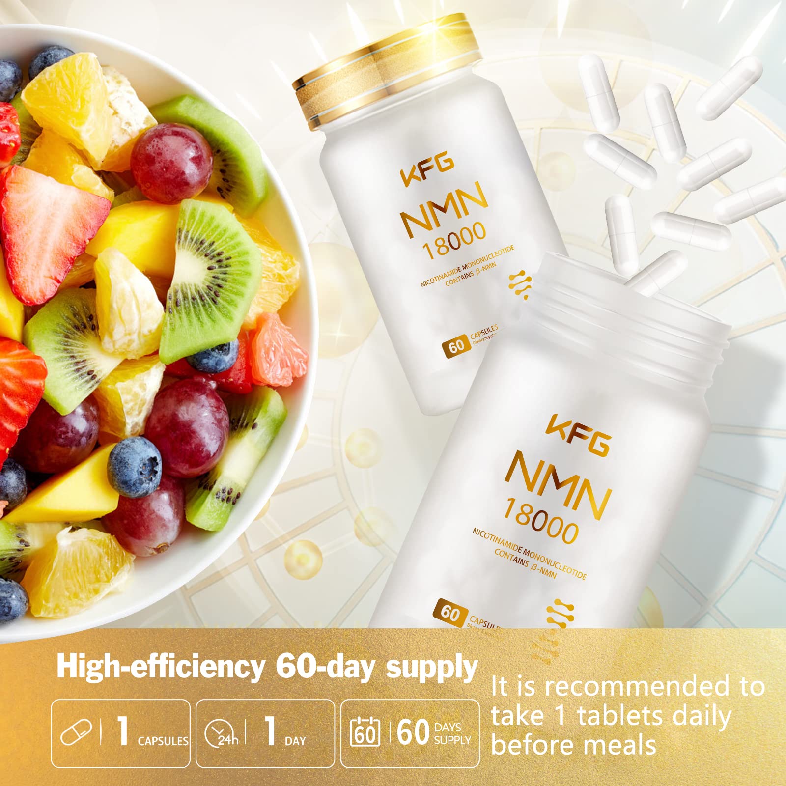 KFG NMN 18000 - NMN Nicotinamide Mononucleotide Supplement with Resveratrol, Stabilized Form & 99% High Purity to Boost NAD+ Levels for DNA Repair Supplement,for Healthy Aging,60 Capsules KFG Au supplements