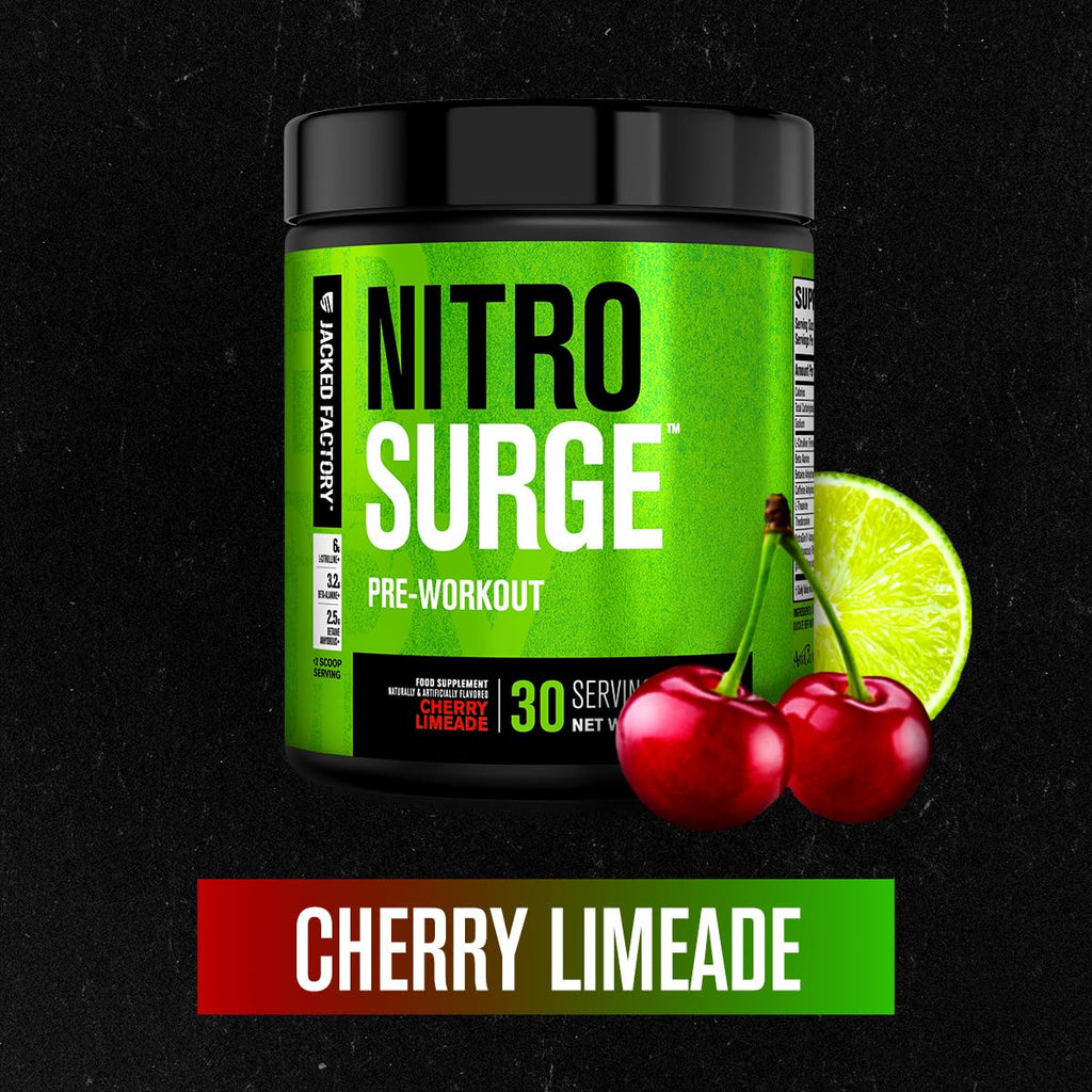 Jacked Factory NITROSURGE Pre Workout Supplement - Endless Energy, Instant Strength Gains, Clear Focus, Intense Pumps - NO Booster & Preworkout Powder with Beta Alanine
