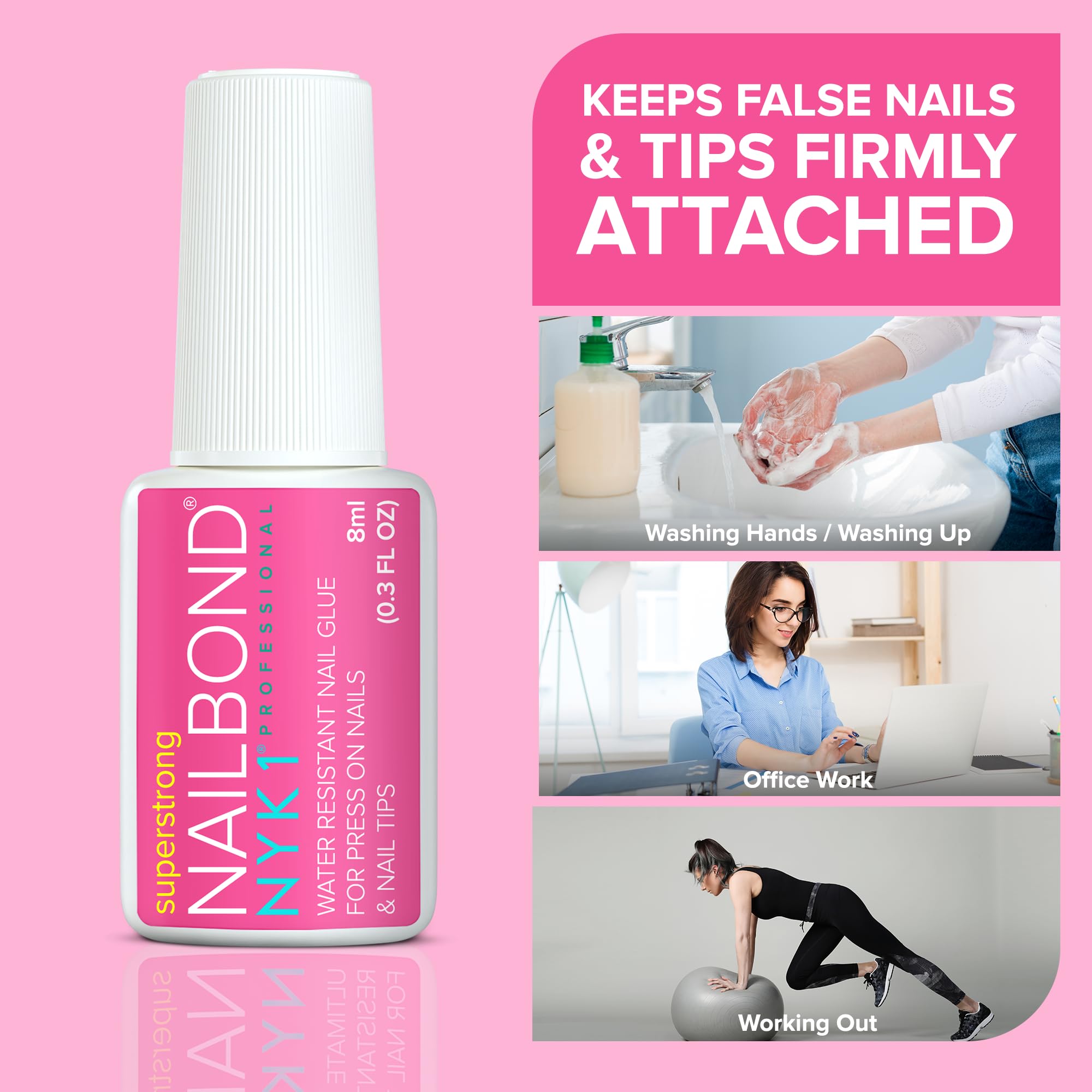 Super Strong Nail Glue for Press On Nails, Nail Tips & Acrylic Nails (8ml) NYK1 NailBond Brush