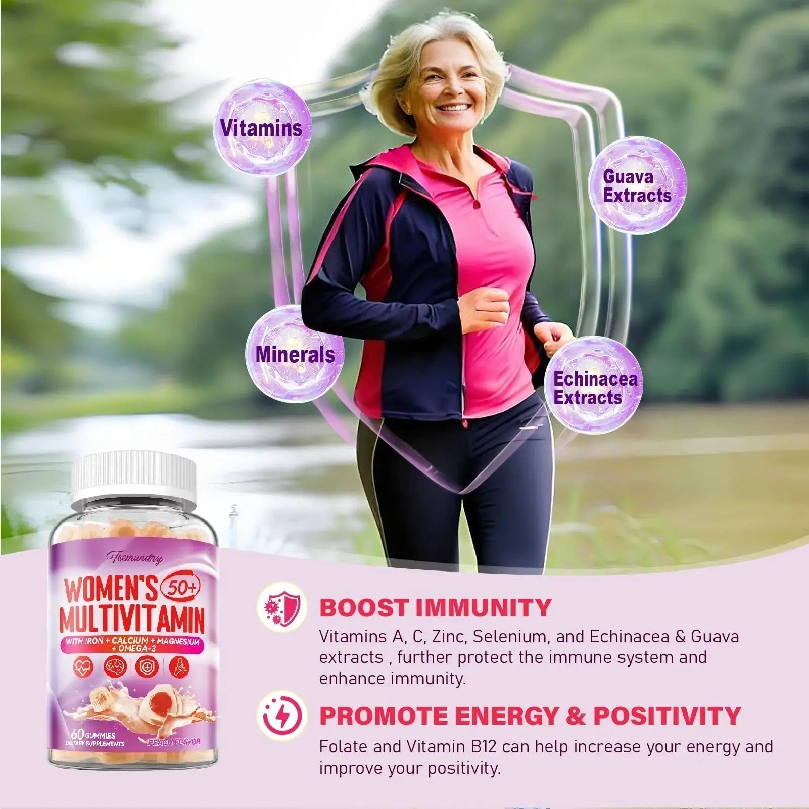 Multivitamin Gummies for Women 50 Plus - with Omega 3, Coenzyme Q10, Iron, Calcium, Zinc, Vitamin A, C, D3, E, K2, B Complex, Folate Tcemundry Au supplements