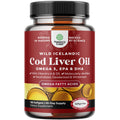 Icelandic Wild Caught Cod Liver Oil Softgels - Fish Omega 3, EPA, DHA, Vitamin D & A, 1000mg Per Serving - Burpless Capsules for Heart