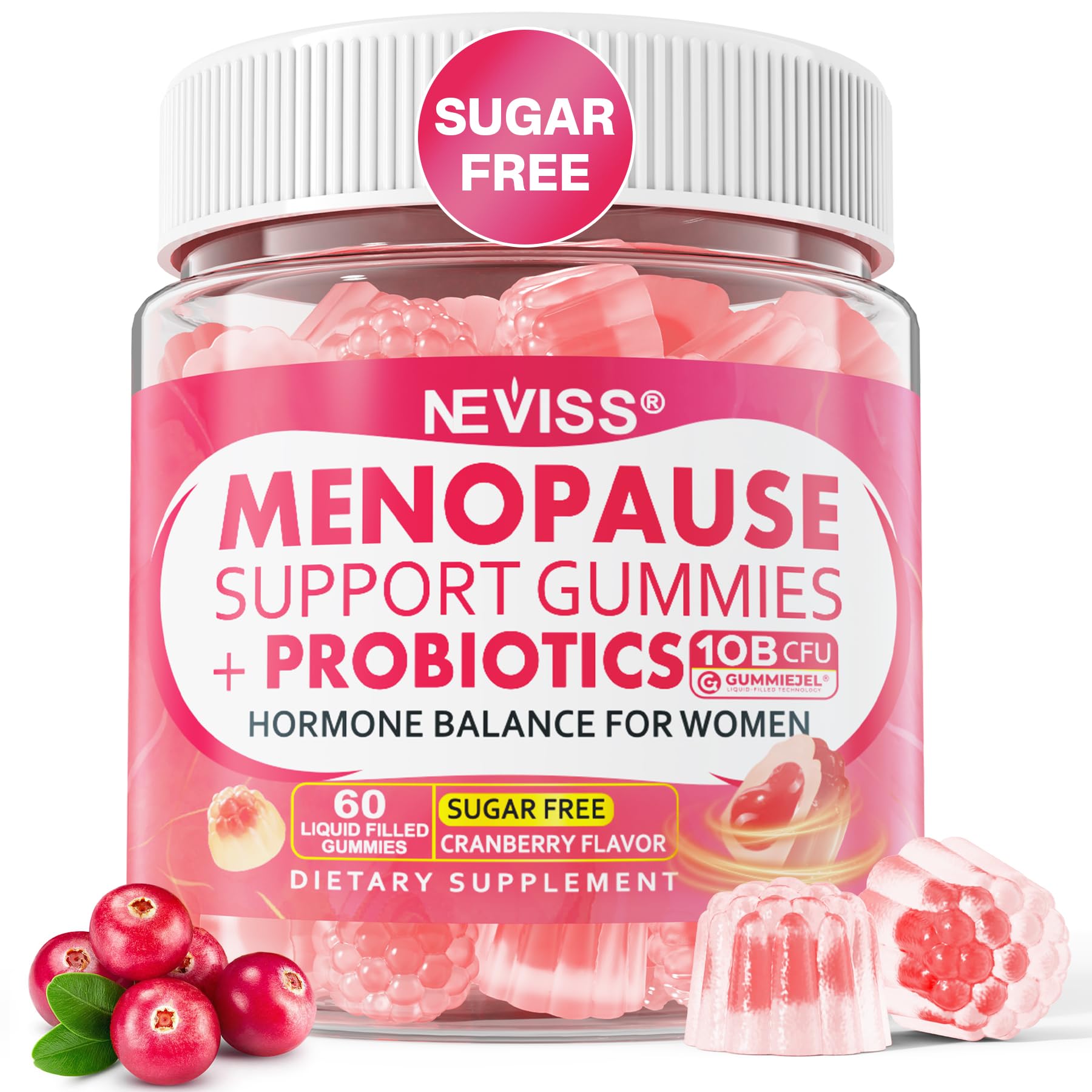 Sugar Free Menopause Supplement Gummies for Women, Menopause Probiotics (10 Billion CFU) Filled Gummy with Ashwagandha, Dong Quai & Black Cohosh for Hot Flashes, Night Sweats, Mood Swings, Gut Health NEVISS Au supplements